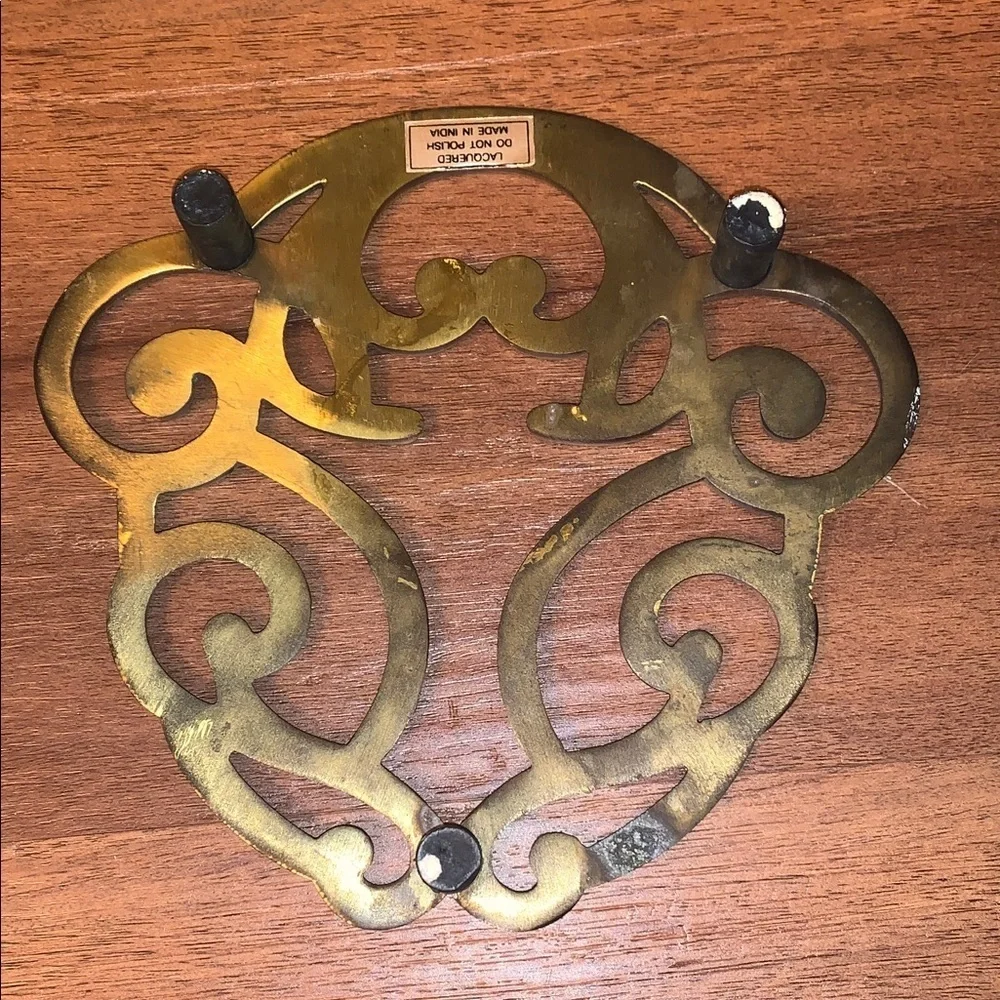 Vintage Brass MCM Retro Filigree Gold Metal Pot Trivet Kitchen Wall Decor